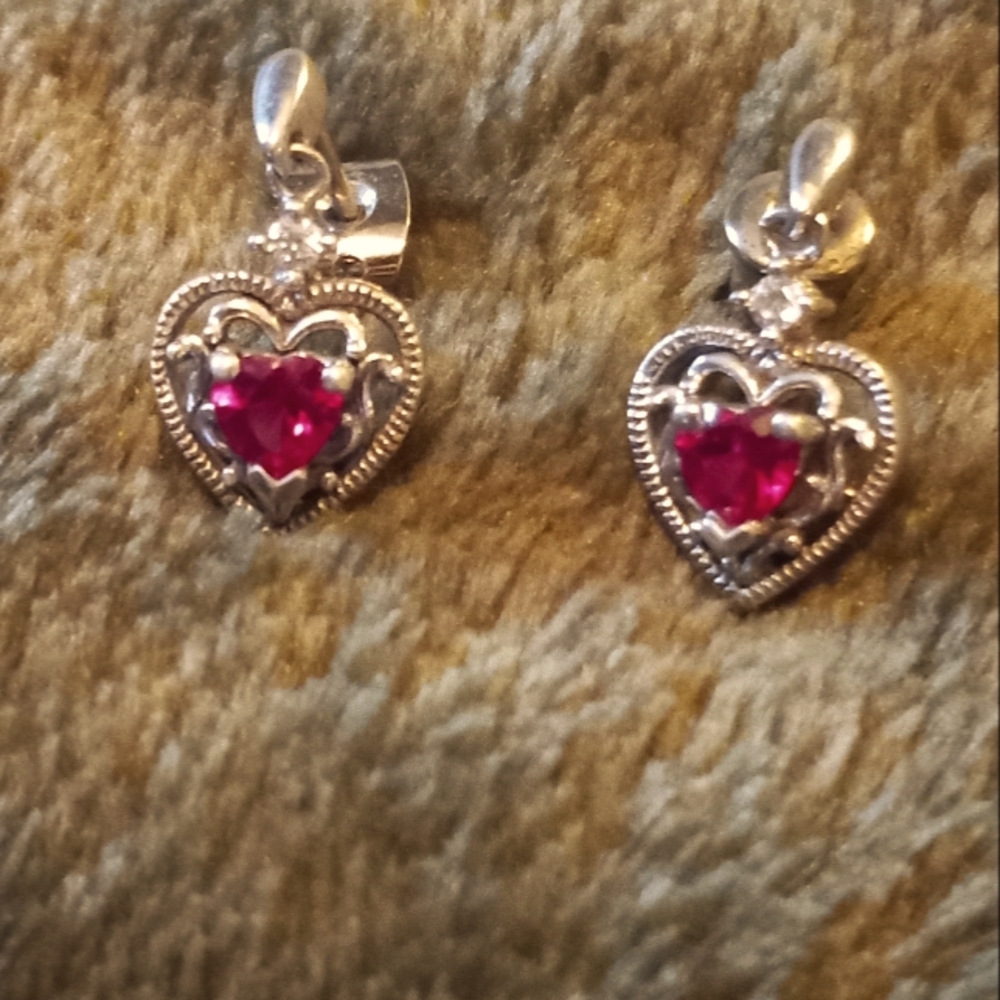 EUC Vintage Jewelili Sterling Silver w/ Created Ruby and Diamond Earrings